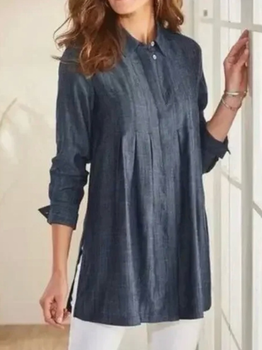 Soft Surroundings Revelle pintuck button-front chambray tunic